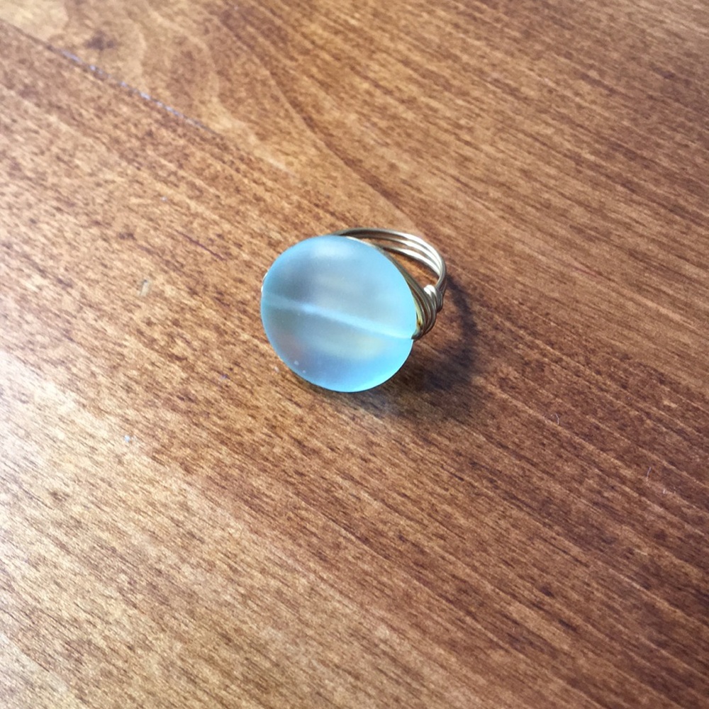 Polished sea glass ring